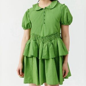 Urban Outfitters Claire Green Ruffled Tiered Sundress Small & Bow Earrings Lot